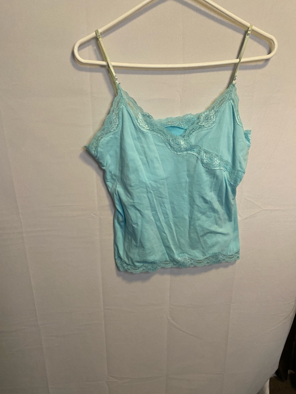 Sweet Romeo Light Aqua Lace Trim Tank Top